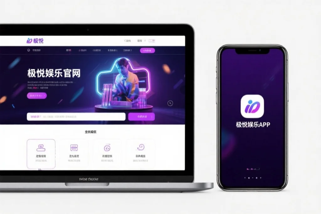 一台笔记本电脑屏幕上显示着鼎点娱乐官网的界面，旁边是一部手机显示着鼎点娱乐APP，两者并列对比